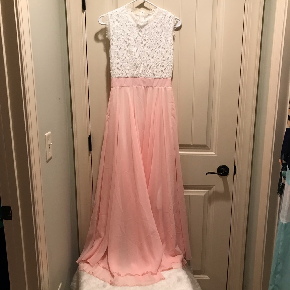 Never worn. Sleeveless lace-top detail Pink maxi.